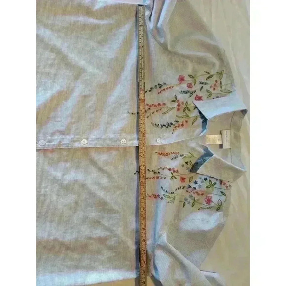 Alfred Dunner Striped Button Down Shirt Floral Embroidery Beads, Size Xl - Picture 3 of 6